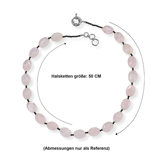 EVER TRUE Rosenquarz, Schwarzer Spinell Halskette ca. 50 cm Nickelfreies Messing Platiniert ca. 210.00 ct