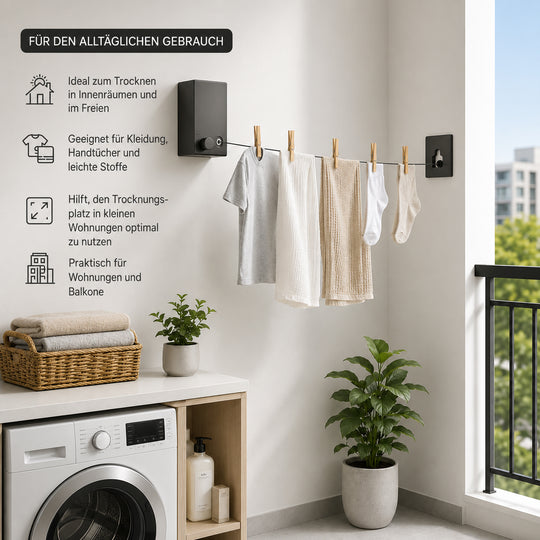 LIVMORE ausziehbare Wäscheleine zur Wandmontage, bis 4,2m, Grau