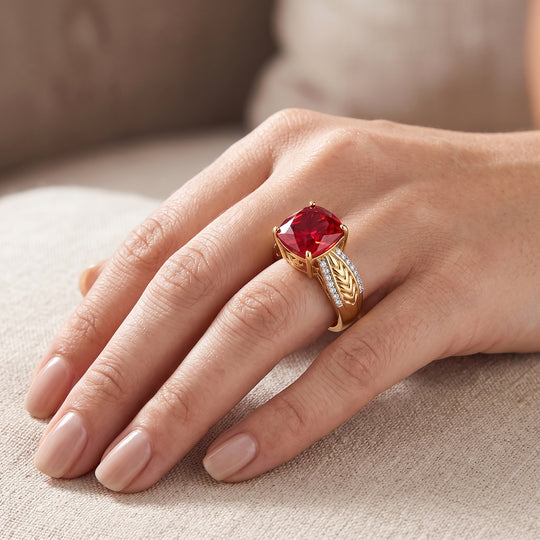 D'Joy Rubin Feuer Triplett Quarz und Zirkon Ring, 925 Silber 750 vergoldet - 5,50 ct.