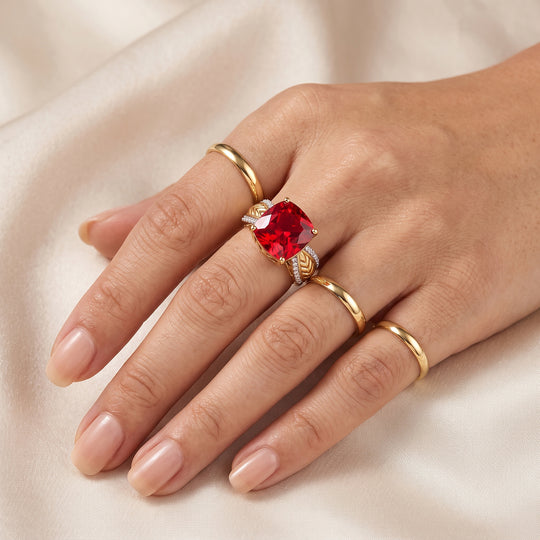 D'Joy Rubin Feuer Triplett Quarz und Zirkon Ring, 925 Silber 750 vergoldet - 5,50 ct.