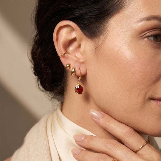 D'Joy Rubin Feuer Triplett Quarz Ohrringe, 925 Silber 750 vergoldet - 4,37 ct.