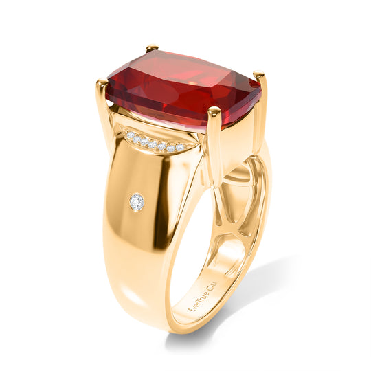EverTrue Rubin Feuer Triplett Quarz und Zirkon Ring, 950 Kupfer mit Gelbgold E-Beschichtung - 7,28 ct.