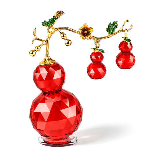 LIVMORE Deko-Ornament mit facettierten Glaskürbissen und goldfarbenem Zierzweig, 20x15cm, Grün