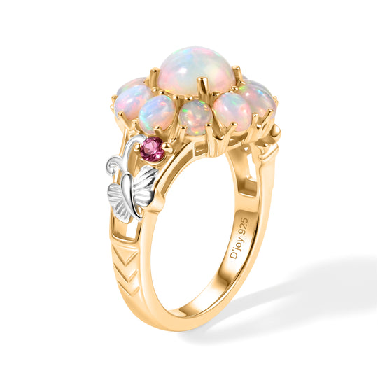 D'Joy AA Natürlicher, äthiopischer Welo Opal Ring 925 Silber Rhodiniert und 750 Gelbgold Vermeil (Größe 19.00) ca. 2,17 ct