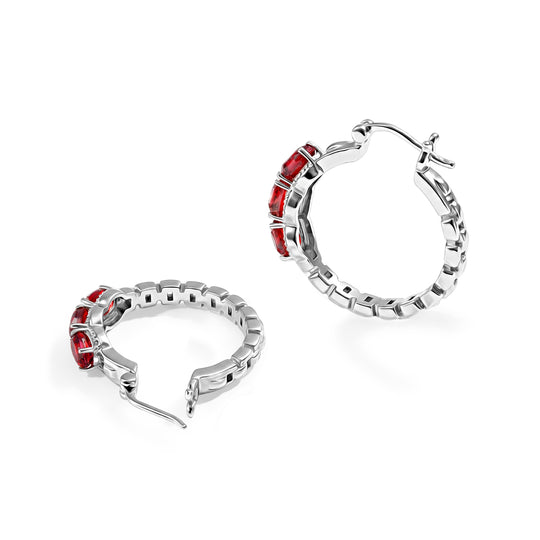 EverTrue Rubin Feuer Triplett Quarz Ohrringe, Edelstahl - 3,35 ct.