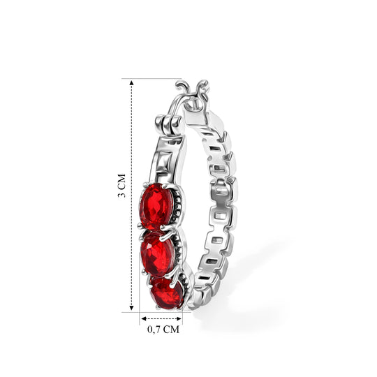 EverTrue Rubin Feuer Triplett Quarz Ohrringe, Edelstahl - 3,35 ct.