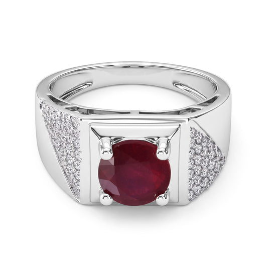 D'Joy Afrikanischer Rubin (Fissure gefüllt), Weißer Zirkon Ring 925 Silber Rhodiniert (Größe 18.00) ca. 3,90 ct