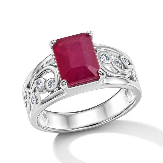 D'Joy Afrikanischer Rubin (Fissure gefüllt), Weißer Zirkon Ring 925 Silber Rhodiniert (Größe 17.00) ca. 3,39 ct