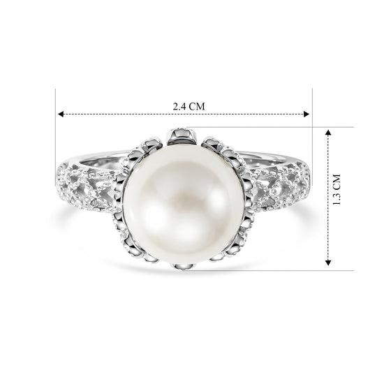 D'Joy Weiße Edison Perle (10-11 mm), Lab Grown Diamant Ring 925 Silber Rhodiniert (Größe 19.00)