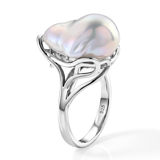 D'Joy Weiße Barockperle (13-16 mm) Ring 925 Silber Rhodiniert (Größe 19.00)