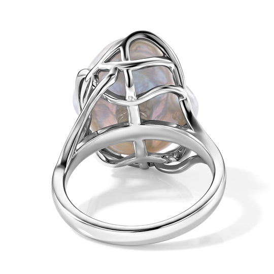 D'Joy Weiße Barockperle (13-16 mm) Ring 925 Silber Rhodiniert (Größe 19.00)