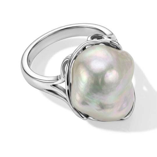 D'Joy Weiße Barockperle (13-16 mm) Ring 925 Silber Rhodiniert (Größe 19.00)