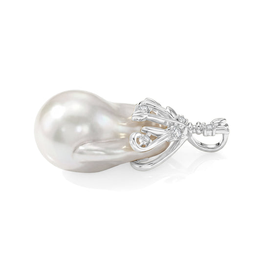 D'Joy weißer Barockperle (13-16 mm) und Moissanit Anhänger, 925 Silber rhodiniert