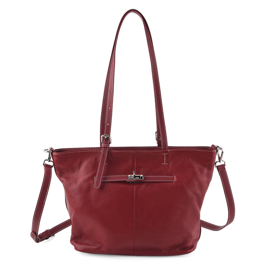 LA MAREY Echtleder-Shopper mit Reißverschlussfächern, 30 x 13 x 27 cm, Dunkelgrün