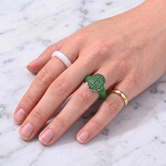 D'Joy gefärbter grüner Jade und Tsavorit Granat Ring, 925 Silber rhodiniert - 13,14 ct.