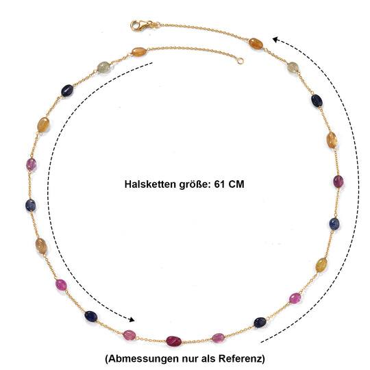 D'Joy Mehrfarbig Saphir Halskette ca. 60 cm 925 Silber 750 Gelbgold vermeil ca. 35.00 ct