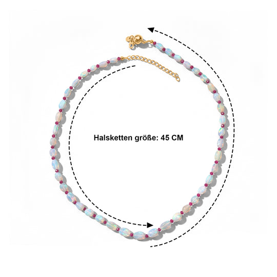 D'Joy AAA Natürlicher, äthiopischer Welo Opal, Burmesischer Rubin Halskette ca. 45 cm 925 Silber 750 Gelbgold vermeil ca. 44.00 ct