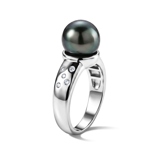 D'Joy Tahiti Perle (10-11 mm) und Moissanit Ring, 925 Silber rhodiniert