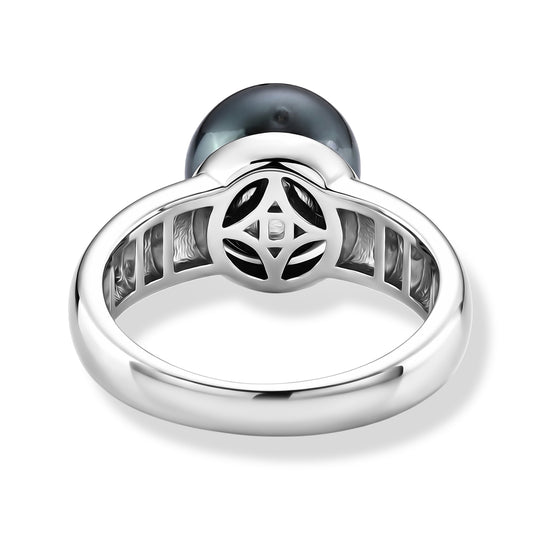 D'Joy Tahiti Perle (10-11 mm) und Moissanit Ring, 925 Silber rhodiniert