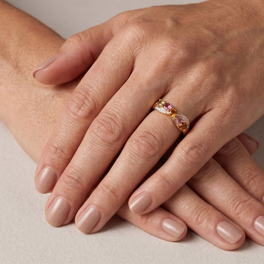 EVER TRUE AA Mehrfarbig-Turmalin, Weißer Zirkon Ring 950 Kupfer (Größe 19.00) ca. 0,92 ct