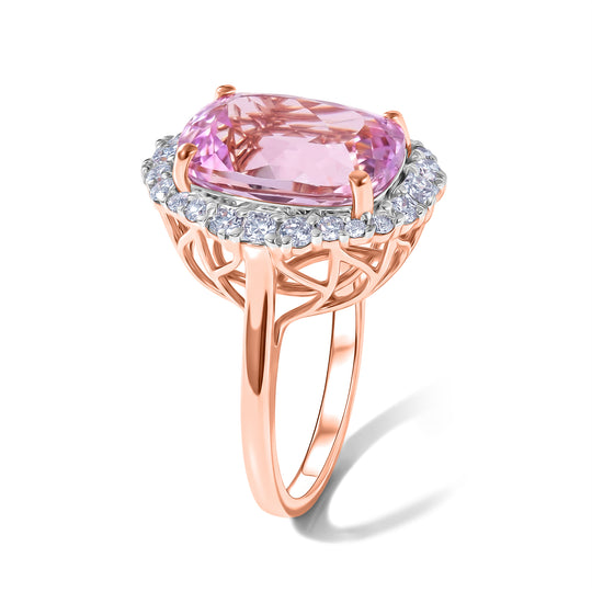 LUXURIANT (10-16 Werktage Lieferzeit) 9,48 ct. AAA Martha Rocha Kunzite und Labor Diamant Ring in 417 Roségold