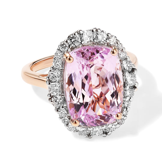 LUXURIANT (10-16 Werktage Lieferzeit) 9,48 ct. AAA Martha Rocha Kunzite und Labor Diamant Ring in 417 Roségold