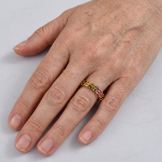 EVER TRUE AA Mehrfarbiger-Turmalin Ring Reine Bronze (Größe 19.00) ca. 1.30 ct