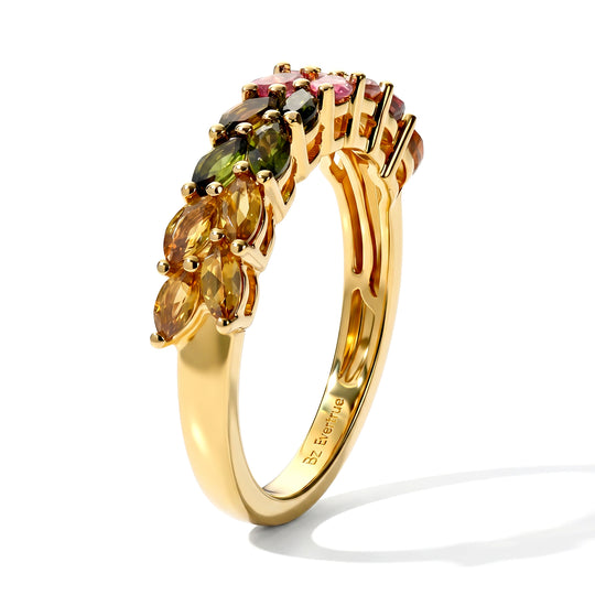 EVER TRUE AA Mehrfarbiger-Turmalin Ring Reine Bronze (Größe 19.00) ca. 1.30 ct
