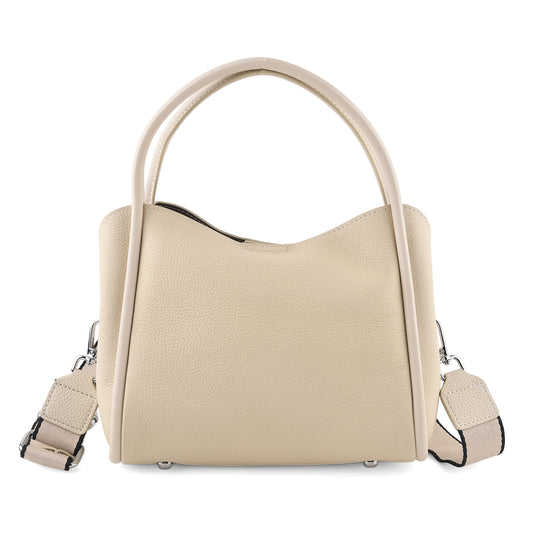 Echtleder-Crossbody-Tasche mit verstellbarem Schulterriemen und Reißverschlussfächern, 24x12x20cm, Beige