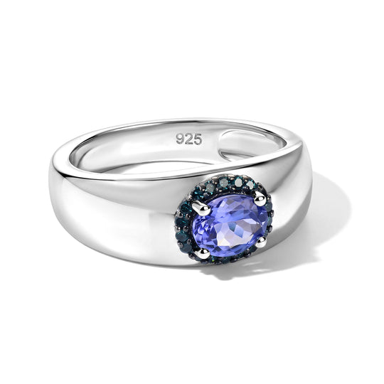 D'Joy AA Tansanit, Blauer Diamant Ring 925 Silber Platiniert (Größe 20.00) ca. 0,77 ct
