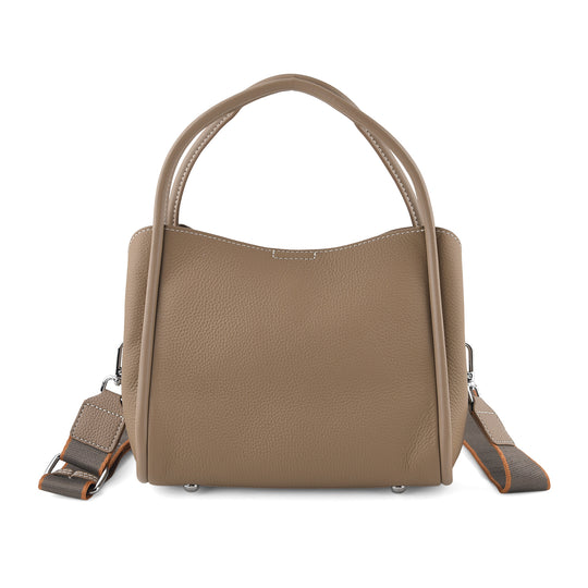 Echtleder-Crossbody-Tasche mit verstellbarem Schulterriemen und Reißverschlussfächern, 24x12x20cm, Beige