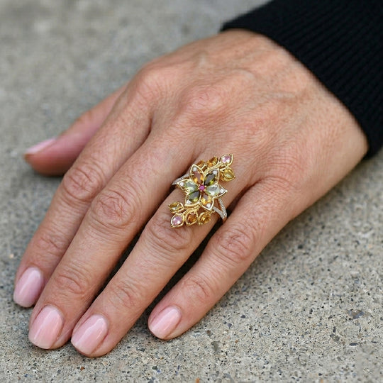 EVER TRUE AA Mehrfarbig-Turmalin Ring Reine Bronze (Größe 19.00) ca. 3,77 ct