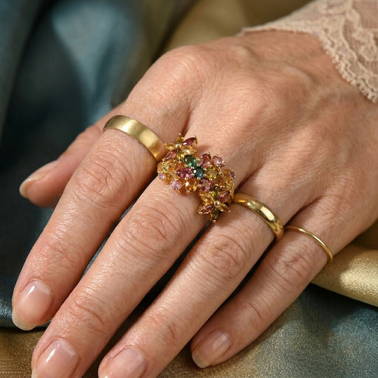 EVER TRUE AA Mehrfarbiger-Turmalin Ring Reine Bronze (Größe 21.00) ca. 2.40 ct