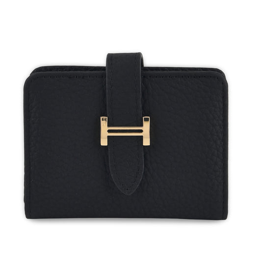 Echtleder-Kartenetui mit RFID-Schutz, 12 Kartenfächern und H-Schnallenverschluss, 10x3x8 cm, Schwarz