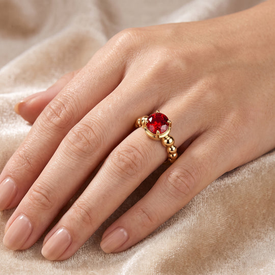 EverTrue Rubin Feuer Triplett Quarz Ring, 950 Kupfer mit Gelbgold E-Beschichtung - 2,21 ct.