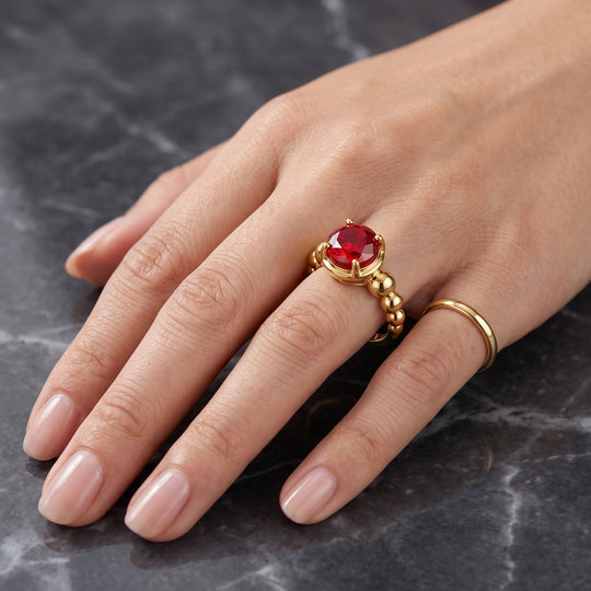 EverTrue Rubin Feuer Triplett Quarz Ring, 950 Kupfer mit Gelbgold E-Beschichtung - 2,21 ct.