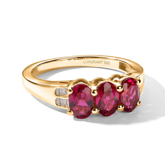 LUXURIANT - AAA Lab Grown Rubin, Weißer Diamant Ring 925 Silber 750 Gelbgold vermeil (Größe 21.00) ca. 2,05 ct