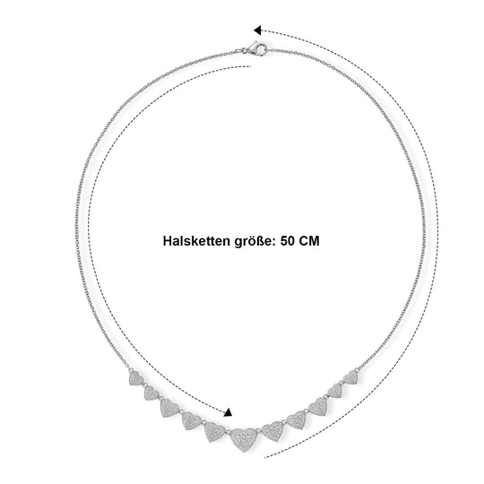 EverTrue 50cm Halskette mit weißen Diamantakzenten und Herzmotiven, Messing mit Platin E-Beschichtung