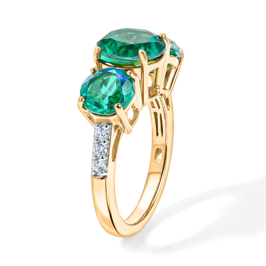 D'Joy Pfau Quarz Triplette Ring 925 Silber 750 Vergoldet (Größe 19.00) ca. 5,85 ct