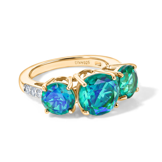 D'Joy Pfau Quarz Triplette Ring 925 Silber 750 Vergoldet (Größe 19.00) ca. 5,85 ct