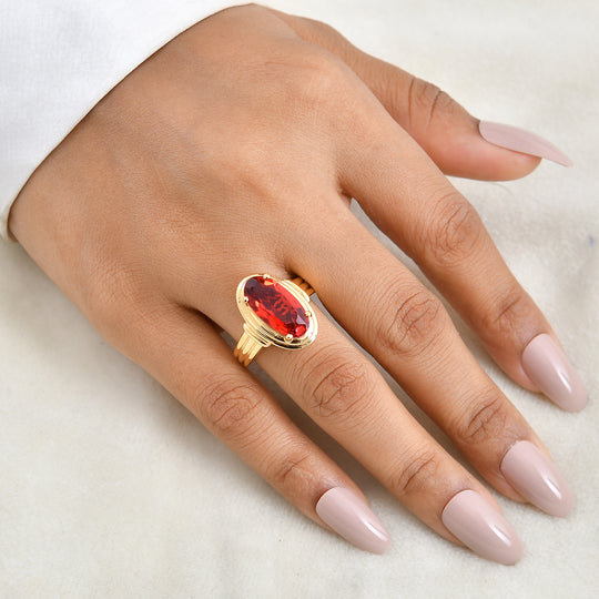 EverTrue Rubin Feuer Triplett Quarz Ring, 950 Kupfer mit Gelbgold E-Beschichtung - 4,94 ct.
