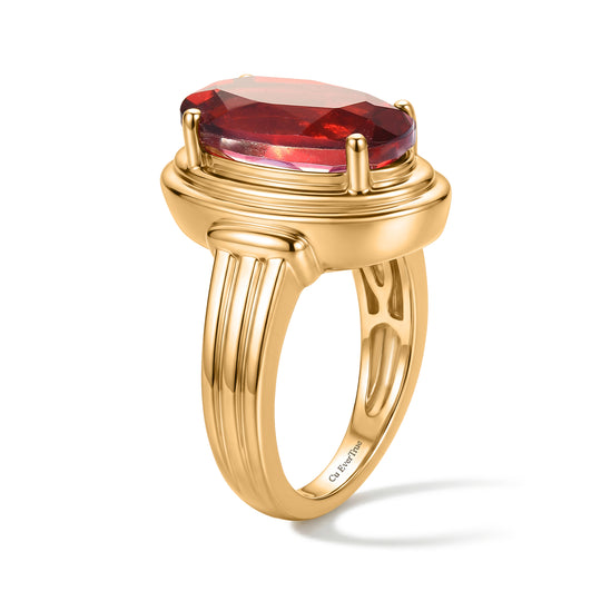 EverTrue Rubin Feuer Triplett Quarz Ring, 950 Kupfer mit Gelbgold E-Beschichtung - 4,94 ct.