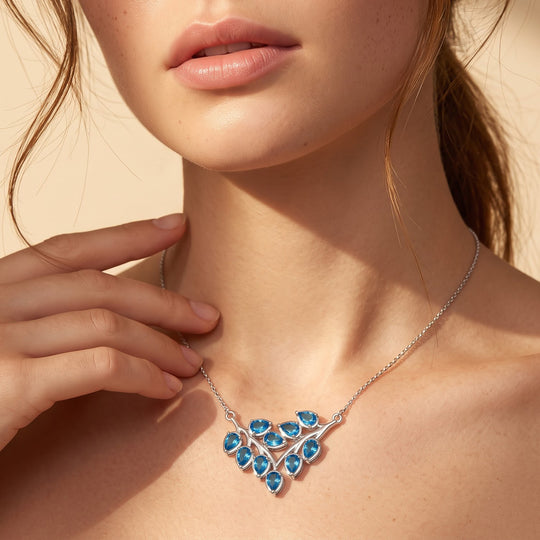 D'Joy Neon Apatit 50cm Halskette, 925 Silber rhodiniert - 3,95 ct.