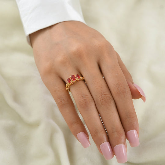 D'Joy Rubin Feuer Triplett Quarz Ring, 925 Silber 750 vergoldet - 1,15 ct.