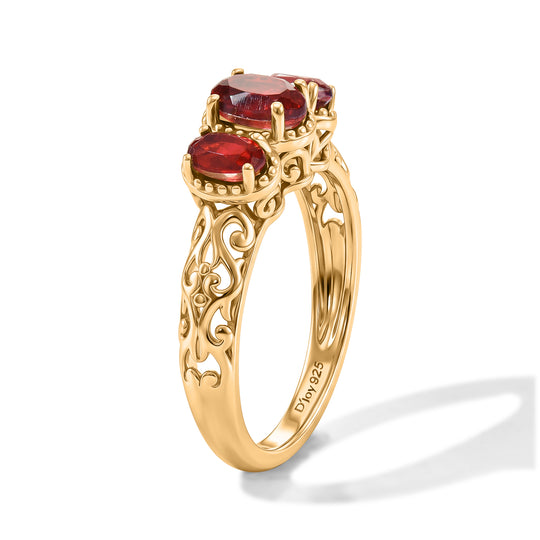 D'Joy Rubin Feuer Triplett Quarz Ring, 925 Silber 750 vergoldet - 1,15 ct.