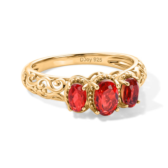 D'Joy Rubin Feuer Triplett Quarz Ring, 925 Silber 750 vergoldet - 1,15 ct.