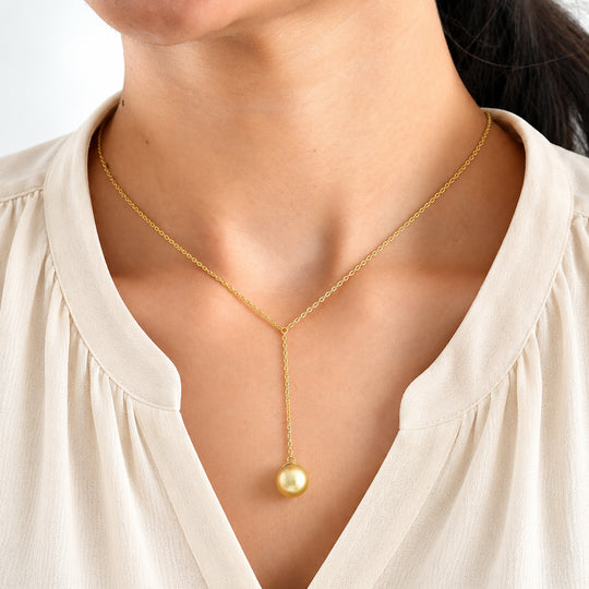 D'Joy AAA Goldene Südsee Perle (10-11 mm) Halskette ca. 45 cm 925 Silber 750 Gelbgold vermeil 6.64 ct