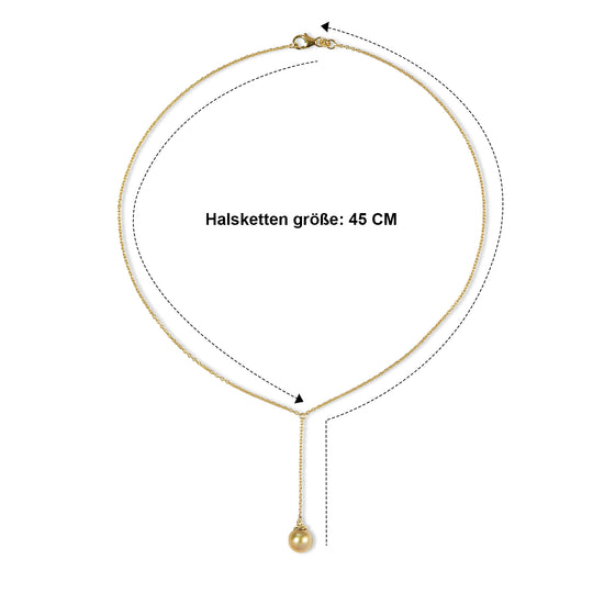 D'Joy AAA Goldene Südsee Perle (10-11 mm) Halskette ca. 45 cm 925 Silber 750 Gelbgold vermeil 6.64 ct