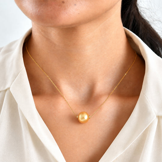 AAA Goldene Südsee Perle (12-13mm) Halskette ca. 45 cm 750 Gold 13.43 ct