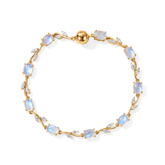 D'Joy Regenbogen Mondstein, Moissanit Armband ca. 20 cm 925 Silber 750 Gelbgold vermeil ca. 9,02 ct.